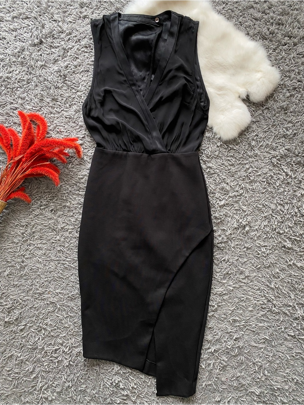 Bec & Bridge Black V-Neck Asymmetrical Wrap Cocktail Dress